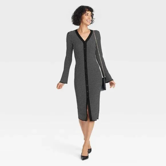 A New Day - Women's Bell Long Sleeve Midi Sweater Dress - (Medium) FINAL SALE - Picture 3 of 3